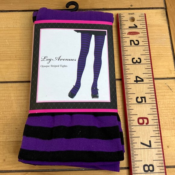 Leg Avenue Opaque Striped Tights Purple/Black One Size 90-160 lbs Style 7100 - Picture 1 of 3